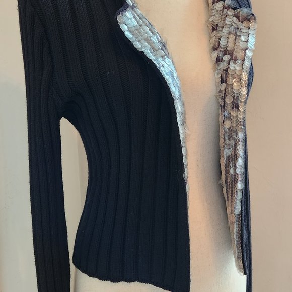 Chanel Black Evening Cardigan Sweater w/paillettes; Wool/Silk Sml (US 4-6; 40) - Picture 13 of 14